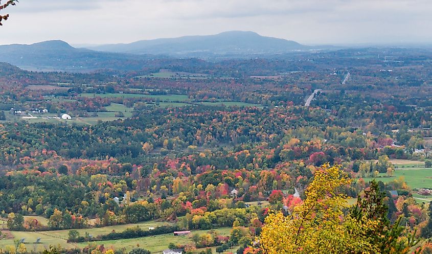 Autumn colors in the Champlain Valley, as seen from Mount Philo State Park in Vermont.