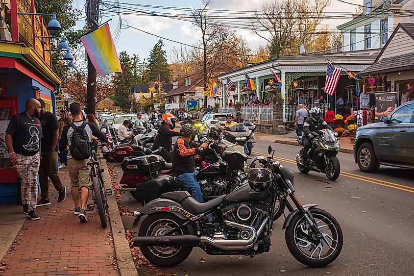 Bikers in Main Street, New Hope, Pennsylvania.