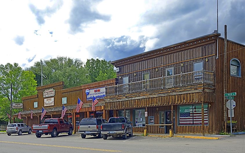Buildings along the main street in Ennis, Montana.