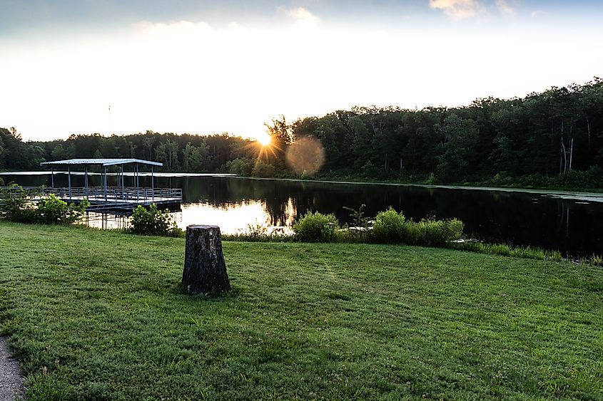 Early morning sunrise at Shawnee Mac Lake in Salem, Missouri.