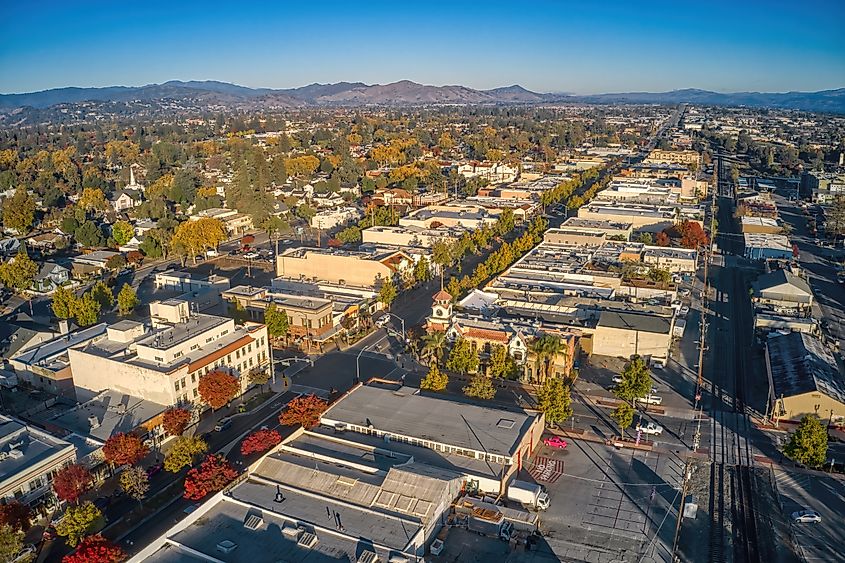 Aerial view of downtown Gilroy in California.