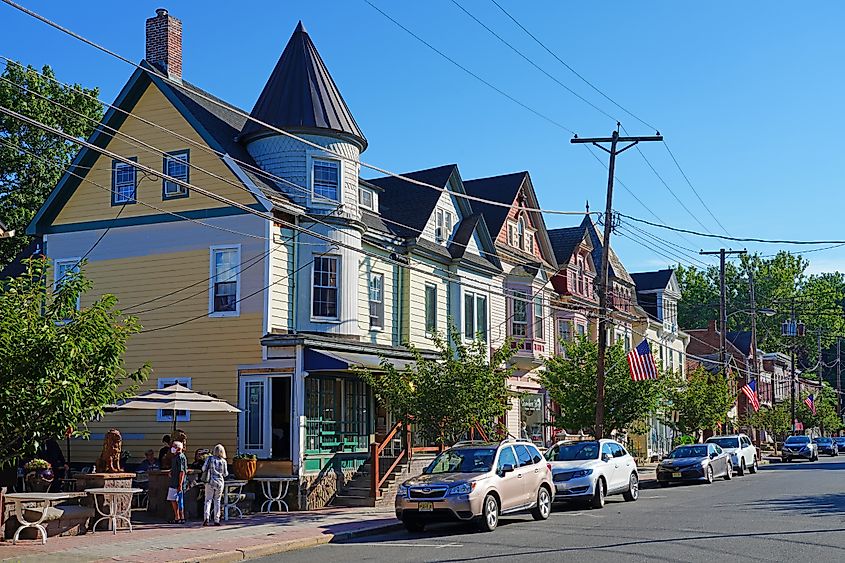 View of buildings in downtown historic Clinton, Hunterdon County, New Jersey.