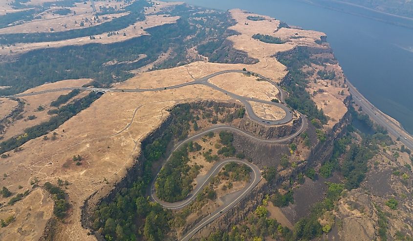 The Rowena Crest Viewpoint looks down on the scenic Columbia River Gorge, near Hood River.