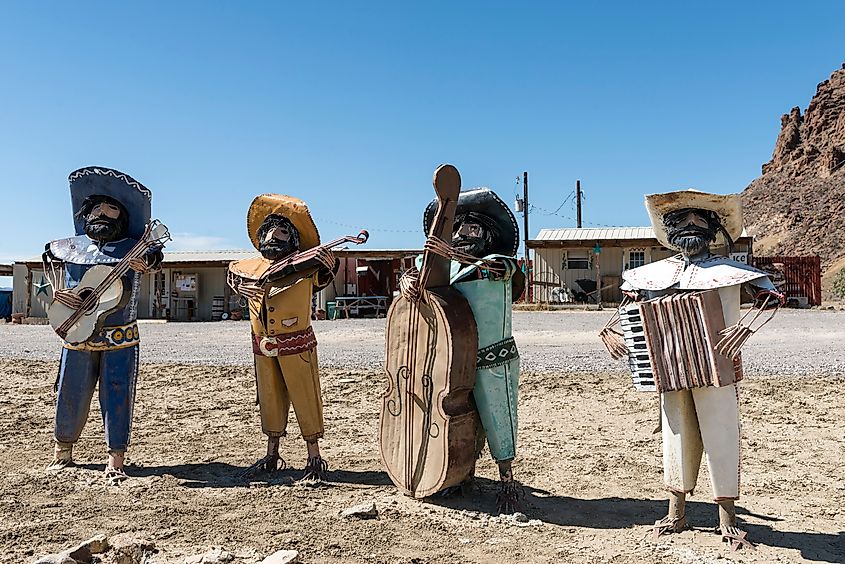 Figurines of musicians in Terlingua, Texas.