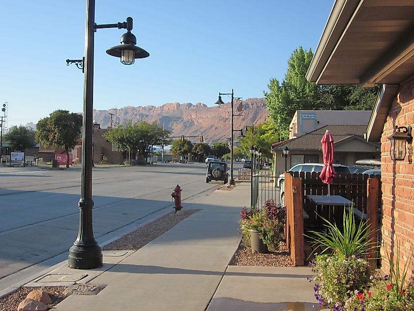 Main Street in Moab, Utah, looking south toward Canyonlands National Park