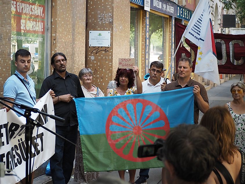 Romani people at an Anti-racist protest in Hungary