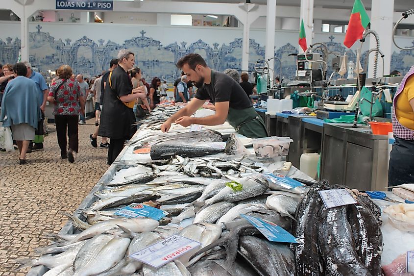 Fish market in historic Setúbal, Portugal.