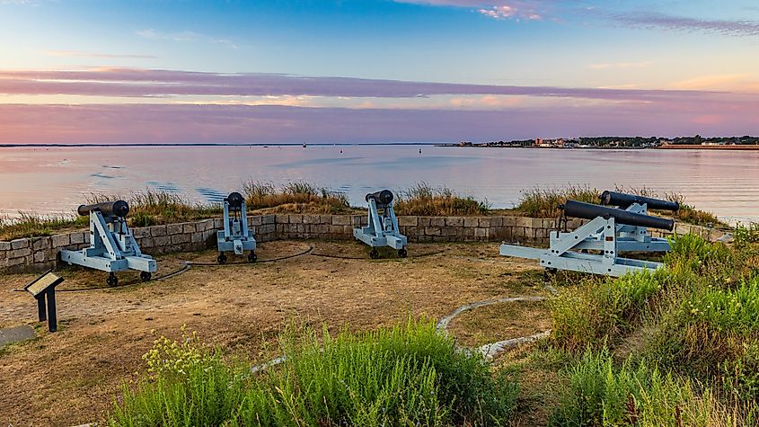 Sunset view of Fort Phoenix, Fairhaven, Massachusetts.