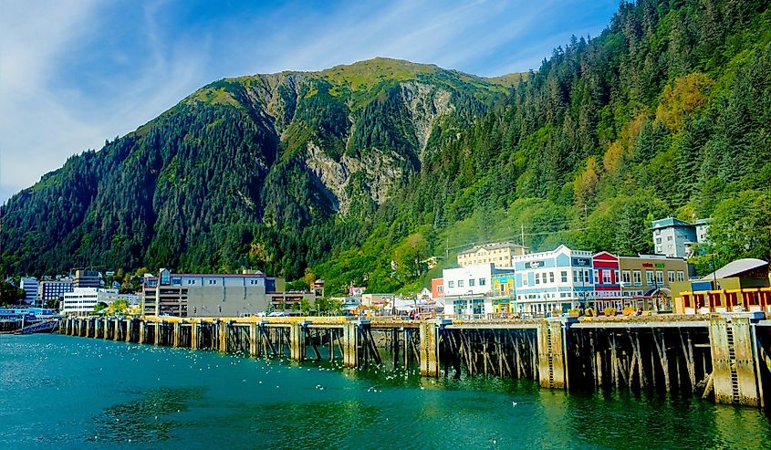 Colorful homes along Juneau Dock, Alaska