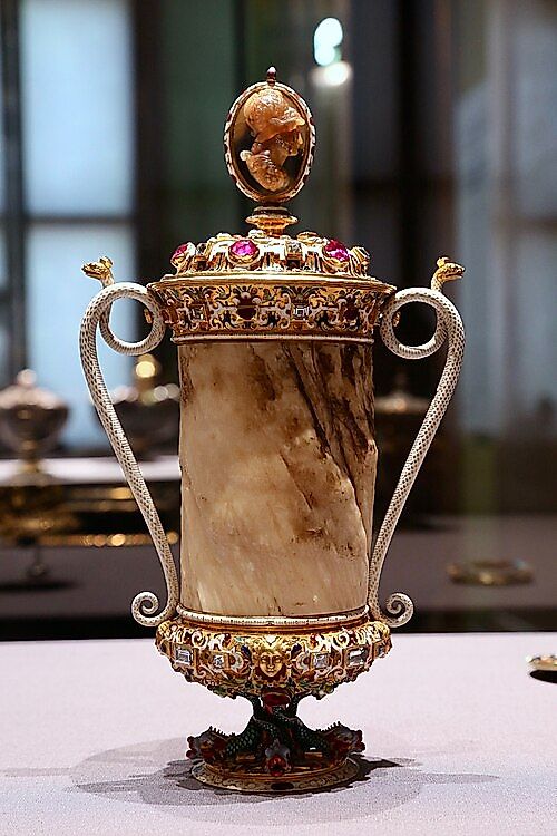 A goblet made from narwhal tusk in Milan, Italy