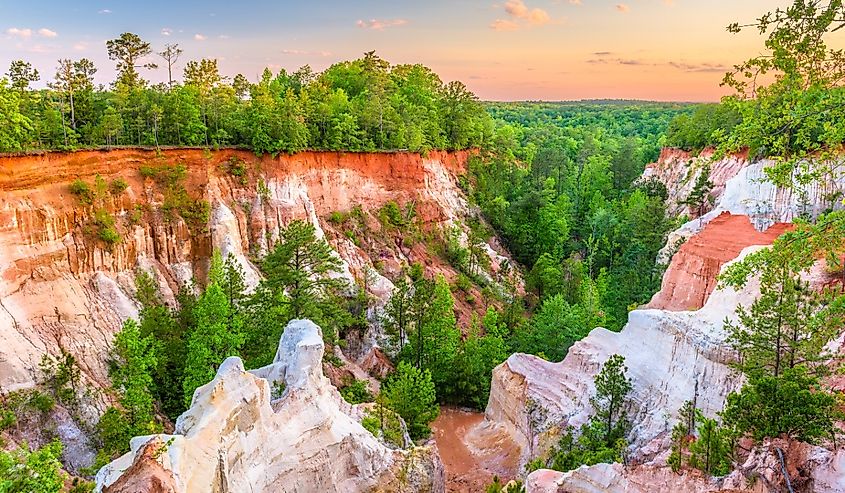 Providence Canyon State Park, Georgia, USA landscape at dusk.