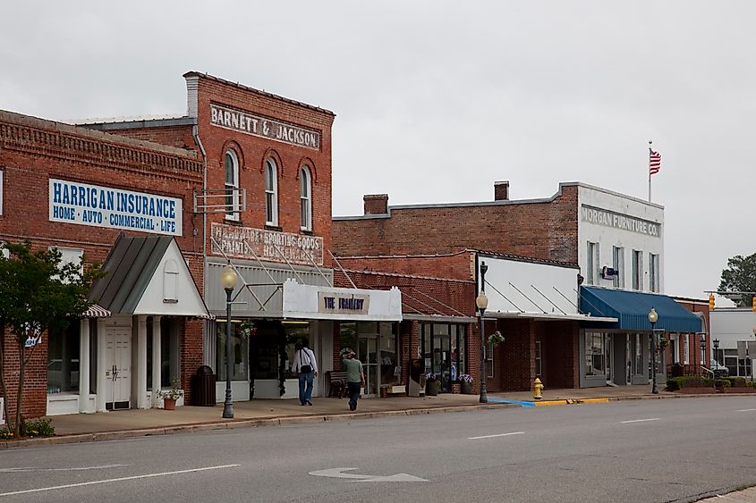 Historic buildings in downtown Monroeville, Alabama. 