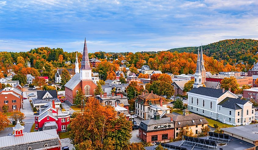 Aerial view of Montpellier, Vermont in autumn.