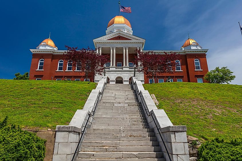 MAY 17 2019, HERMANN MISSOURI USA - Gasconade Courthouse, Hermann, Missouri, 1898 on the banks of the Missouri River.