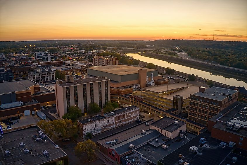 Aerial View of Mankato, Minnesota, at Dusk.