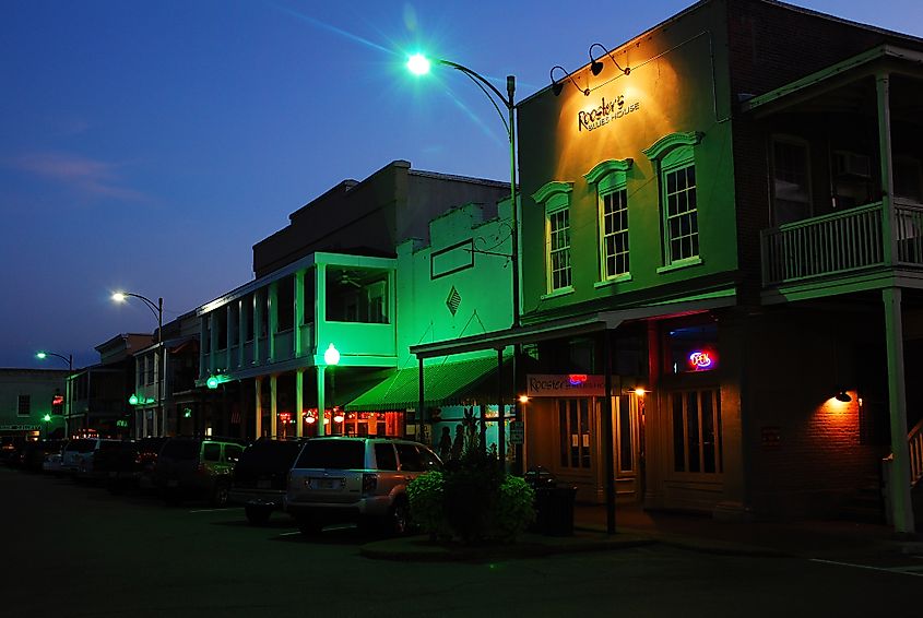 Downtown Oxford, Mississippi, at night.