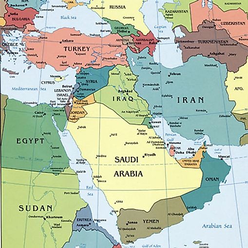 middle east map with rivers and seas