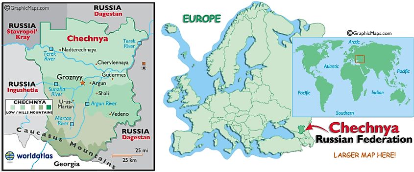 Map of Chechnya - Map of Dagestan Russia - World Atlas