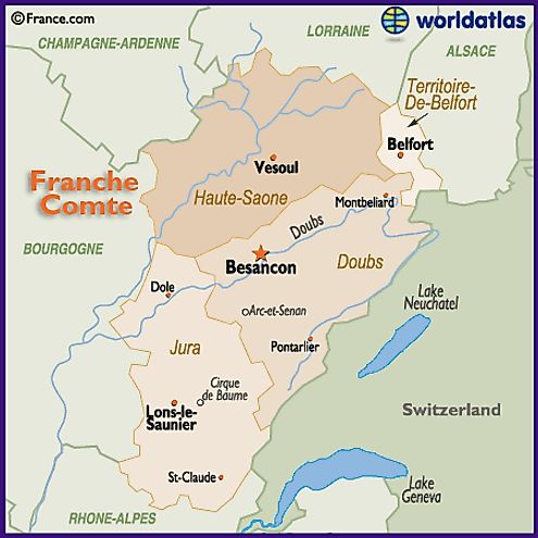 Map Of The Franche Comte Region Of France Including Besancon Belfort ...