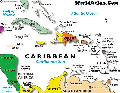 Current Times and Dates in the Caribbean Map