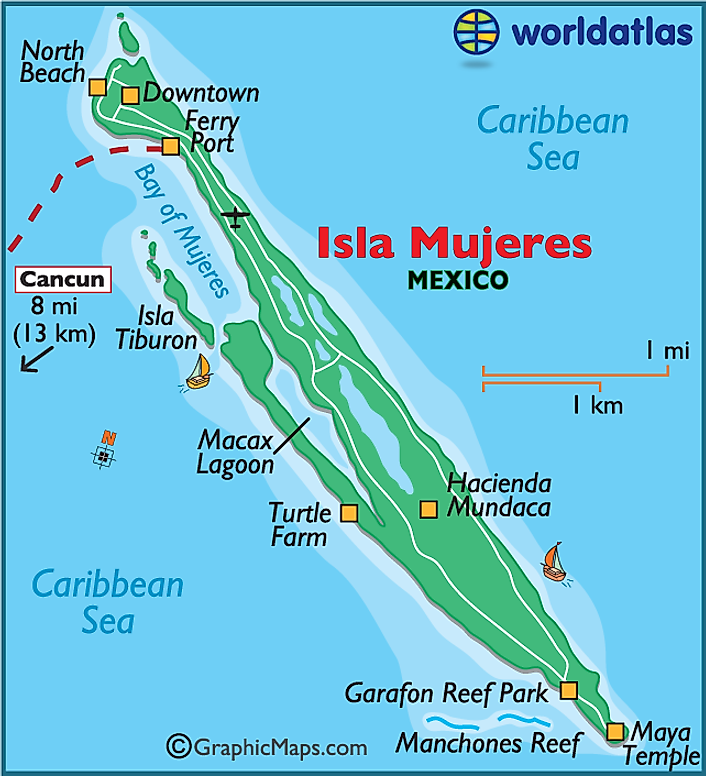 Isla Mujeres Large Color Map   Islamujerescolor 