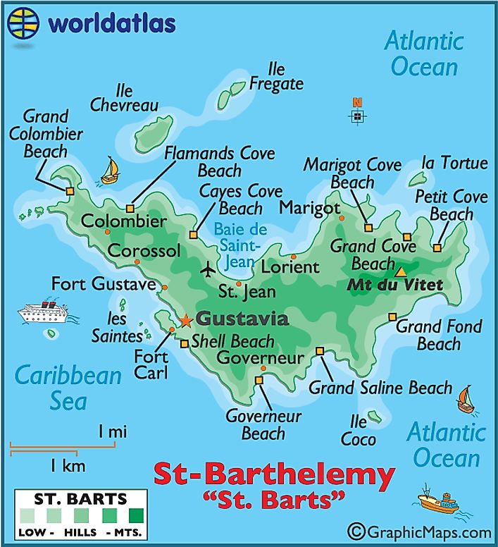 Saint Barts Large Color Map