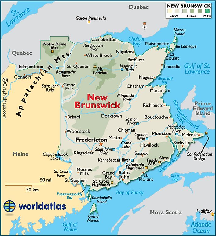 New Brunswick Canada Large Color Map