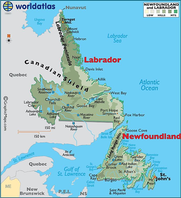 Newfoundland and Labrador Canada Large Color Map