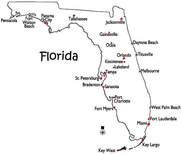 Map Of Florida And Major Cities - Map of world