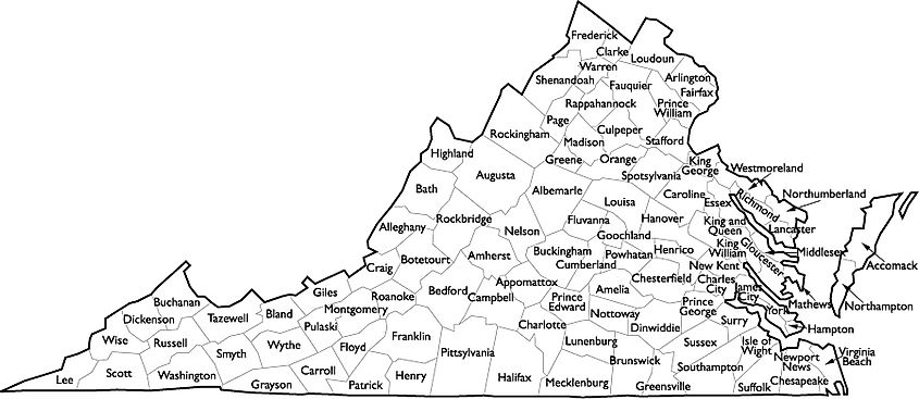 Virginia County Map with Names