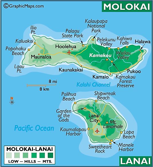 Large Lanai Molokai Map