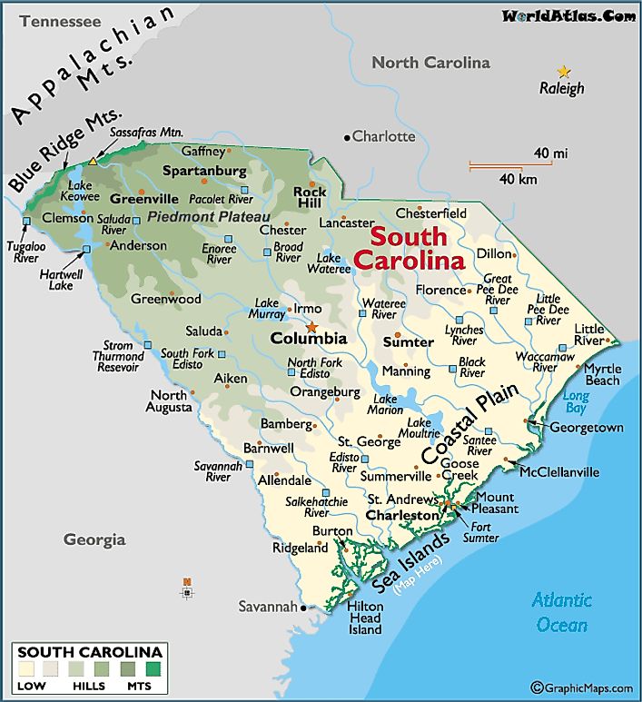 Map of South Carolina Large Color Map