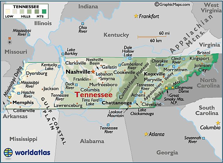 Map of Tennessee Large Color Map