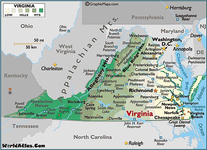 Map of Virginia Large Color Map