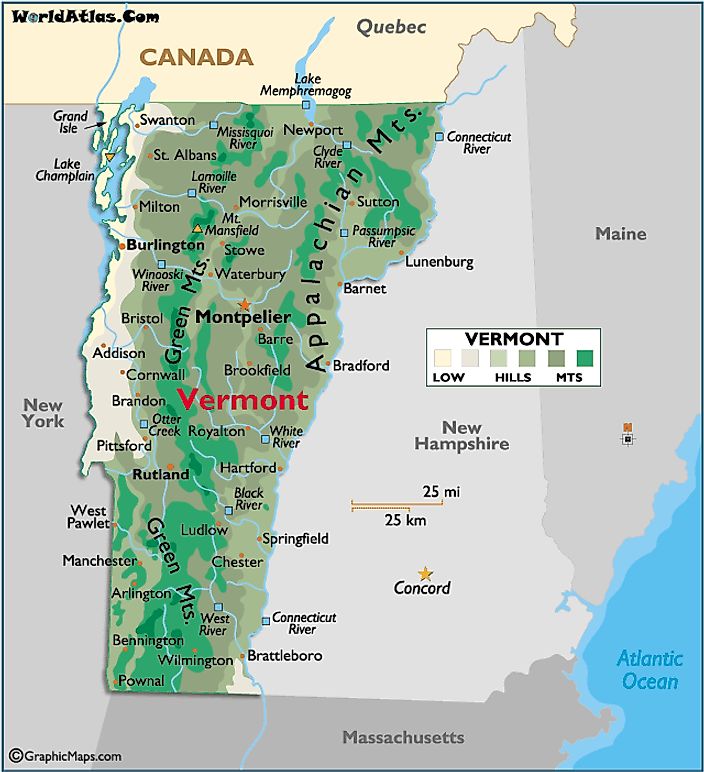 Map of Vermont Large Color Map