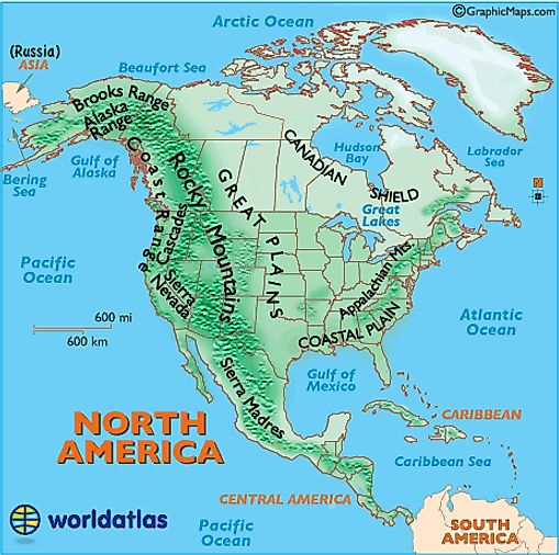 Map Of Mountain Ranges Landforms Of North America, Mountain Ranges Of North America, United States  Landforms, Map Of The Rocky Mountains - Worldatlas.com