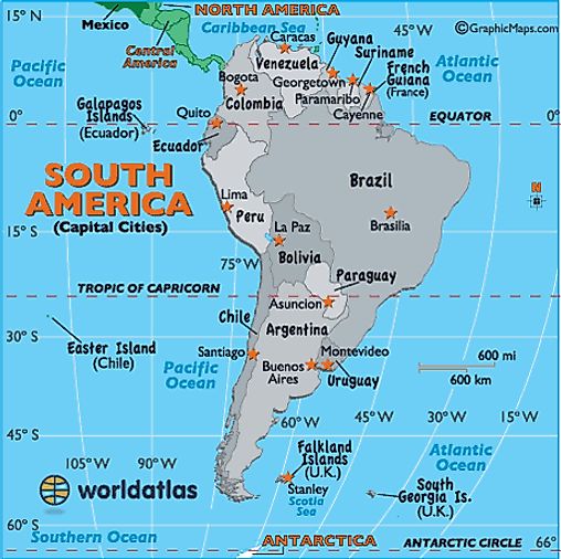 South America Countries And Capitals Map