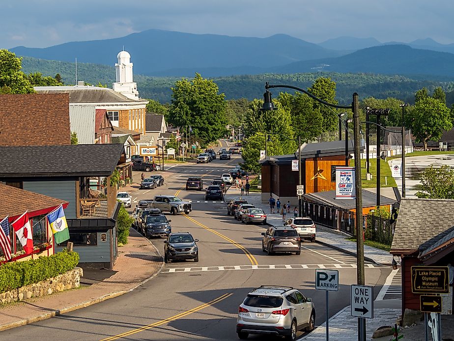 Main Street in downtown Lake Placid, New York. Editorial credit: Karlsson Photo / Shutterstock.com.