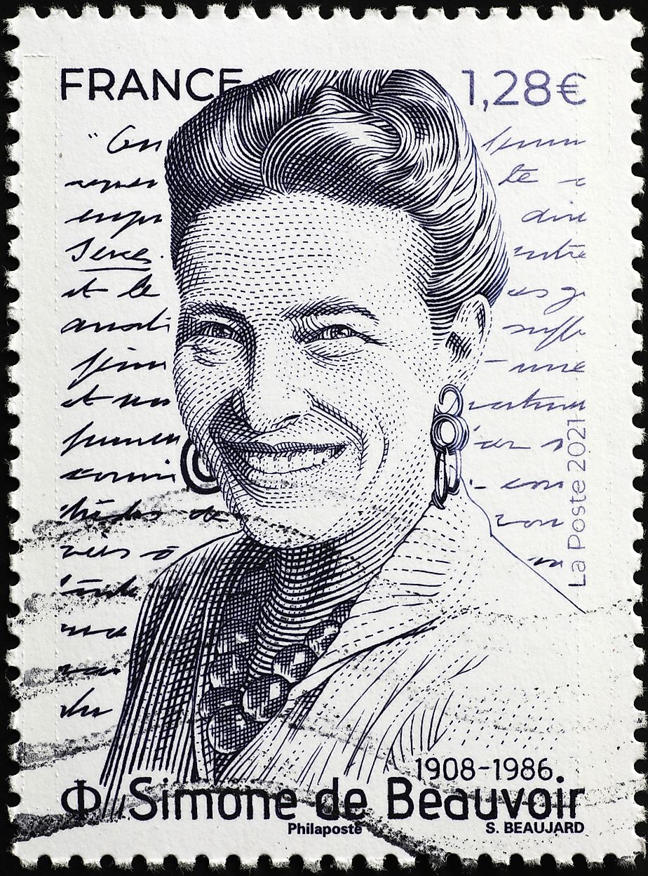 Simone de Beauvoir portrait on postage stamp. Image by spatuletail via Shutterstock.com