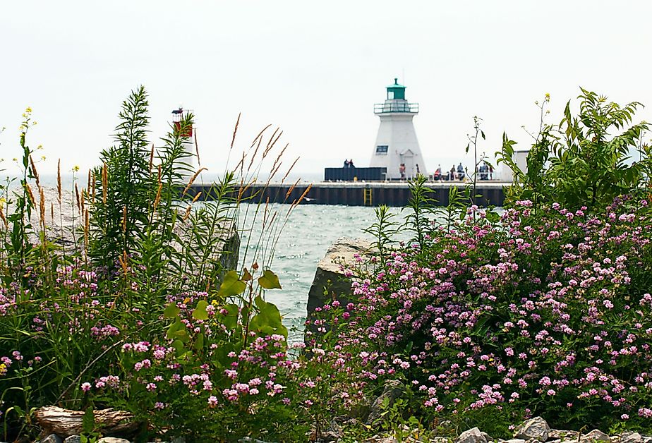 Port Dover, Ontario, Canada pier lighthouse landmark on Lake Erie.