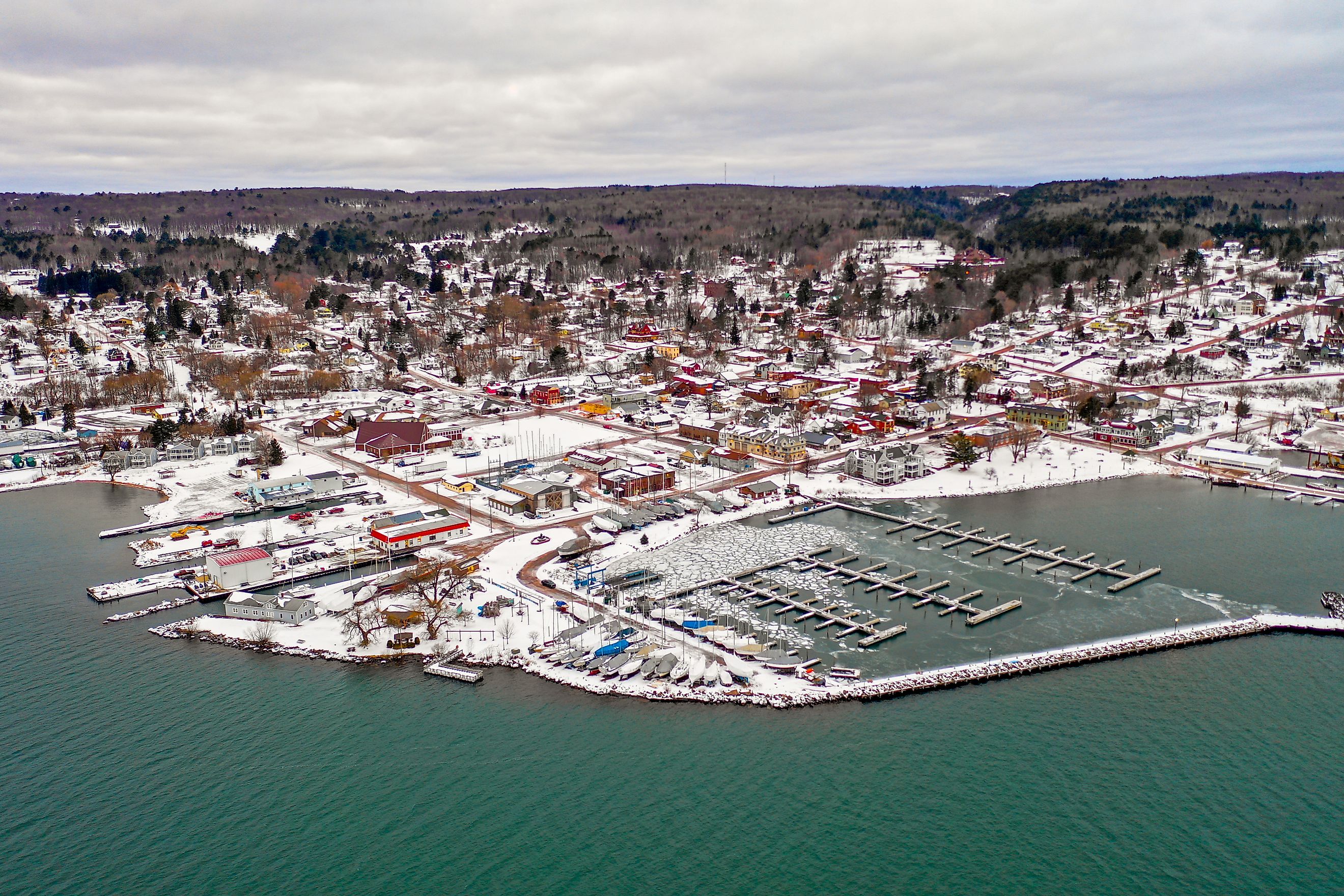 Aerial view of Bayfield, Wisconsin.