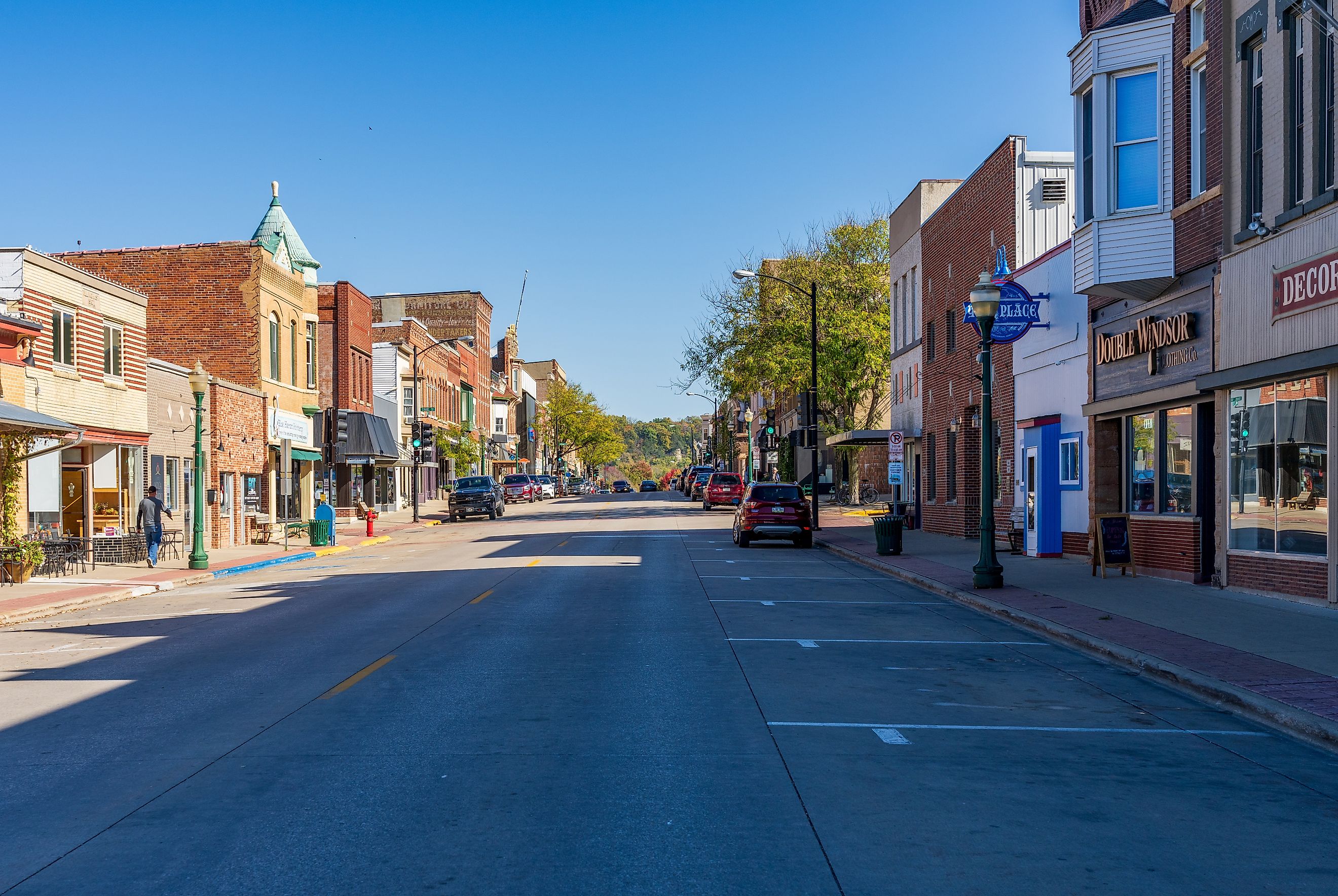 Businesses lined along the bustling W Water Street in Decorah, Iowa. Editorial credit: Steve Heap / Shutterstock.com