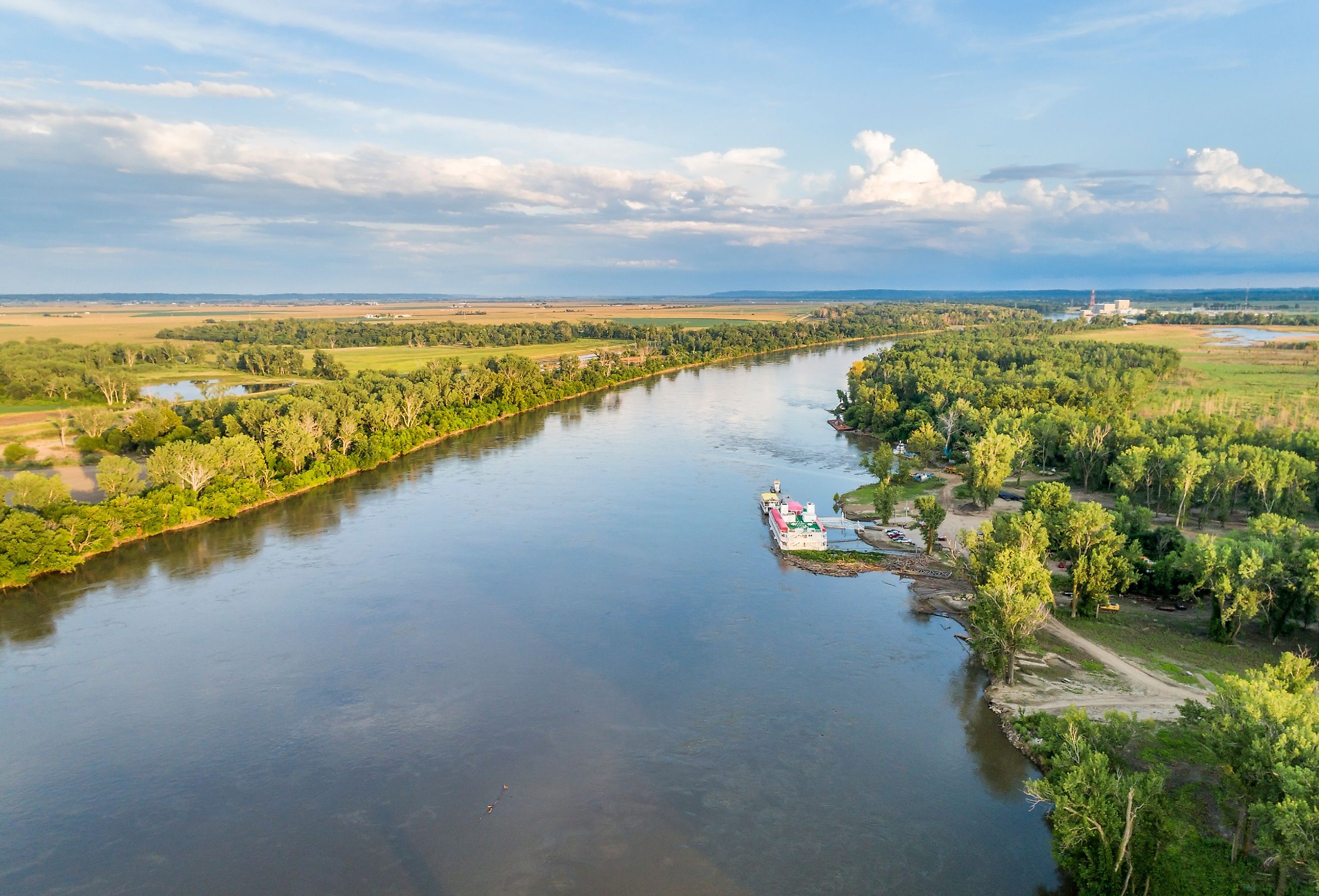 Aerial view of the Missouri River downstream of Brownville, Nebraska.