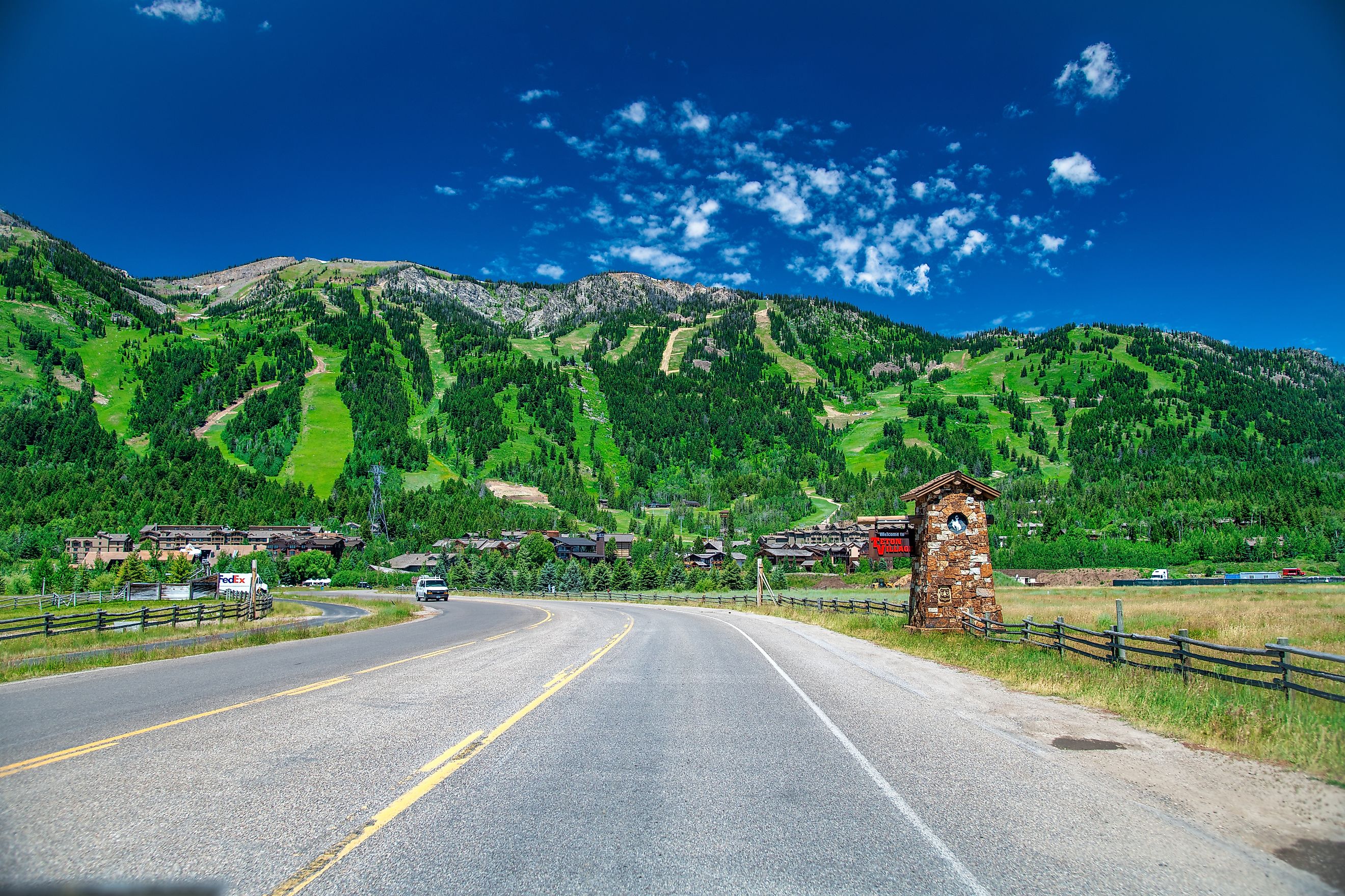 View of mountains from the town of Jackson in Wyoming.