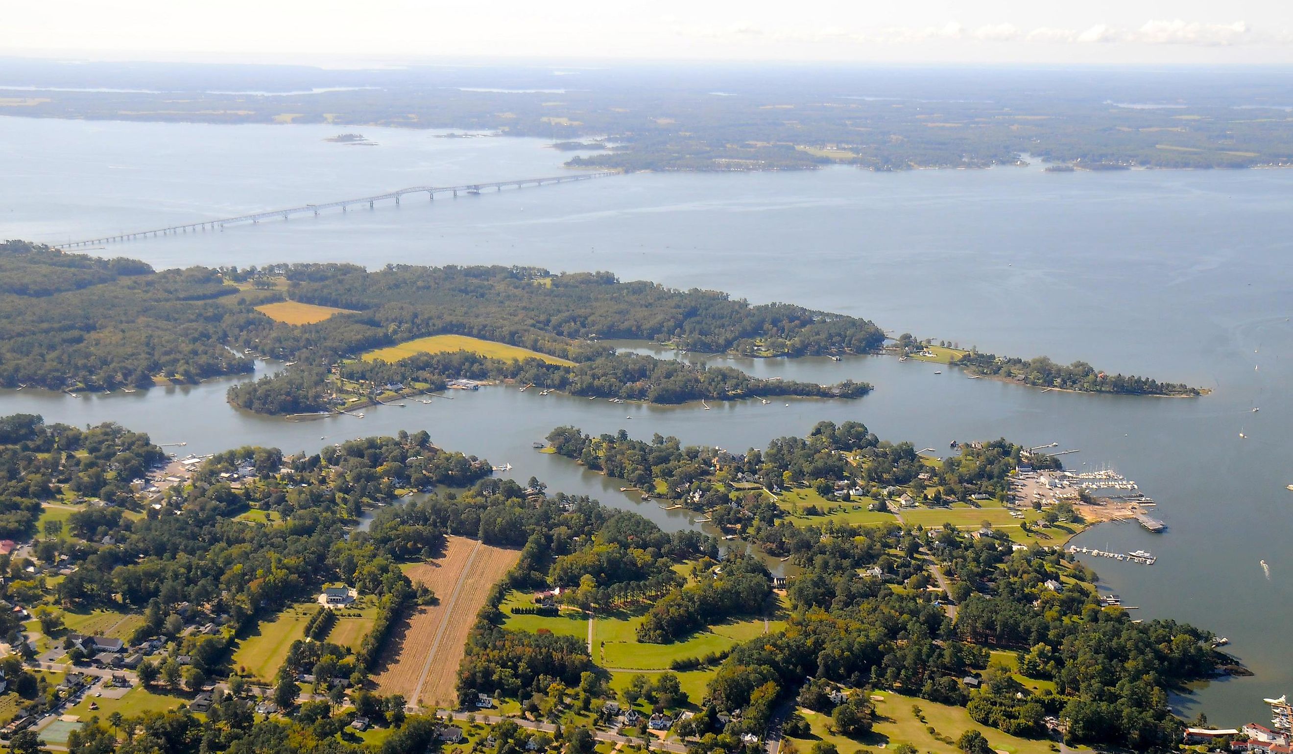 Aerial view of Irvington, Virginia, on the banks of the Rappahannock River. Image credit David Broad via Wikimedia Commons