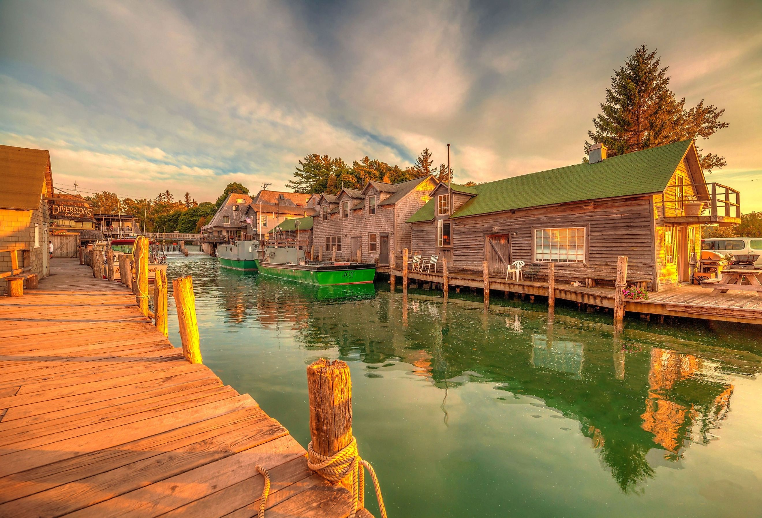 Sunset on Fishtown in Leland, Michigan.