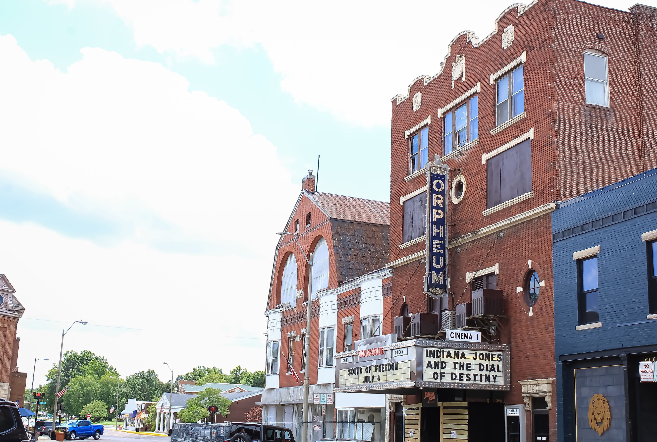 A brick theater building with an old sign in Kearney, Nebraska. Editorial credit: Sabrina Janelle Gordon / Shutterstock.com