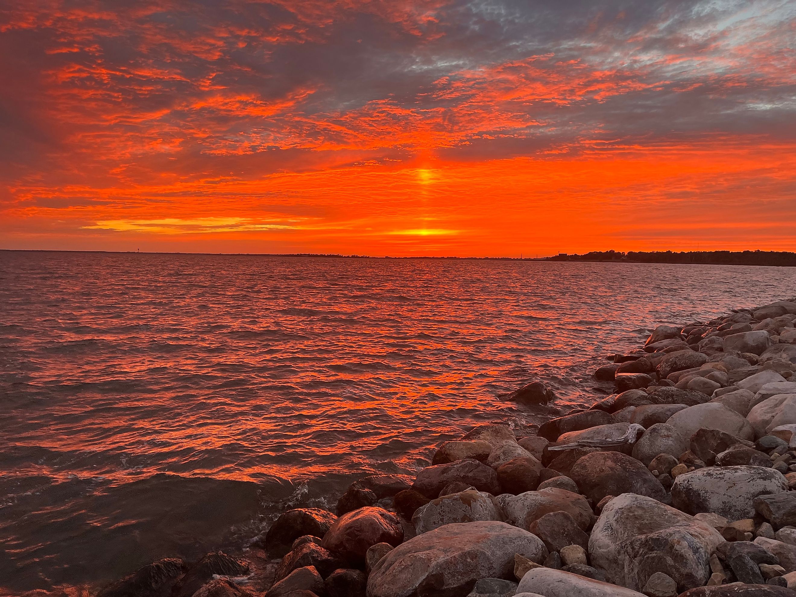 Devils Lake, North Dakota, at sunset