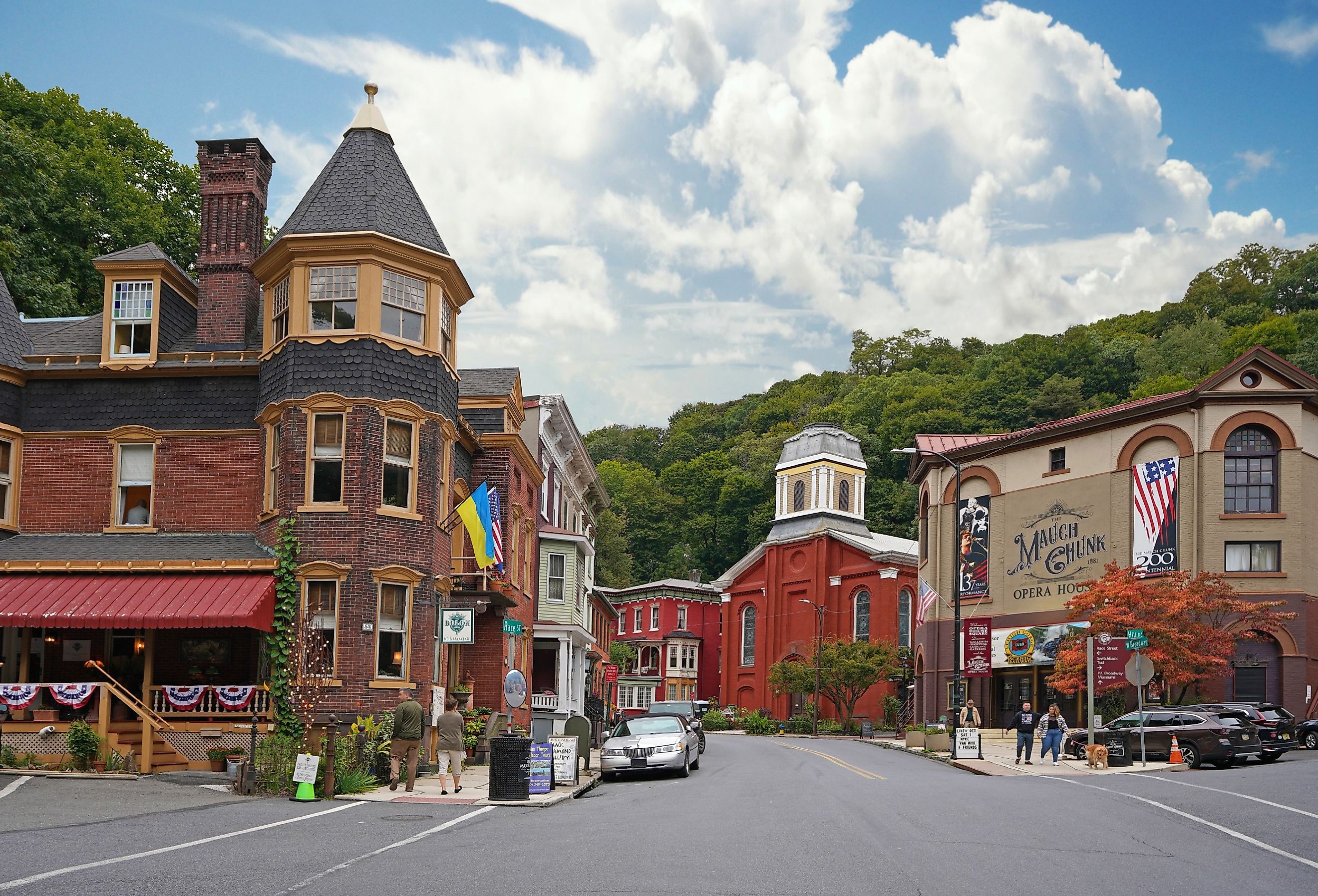 The Mauch Chunk Opera House in historic downtown Jim Thorpe, Pennsylvania. Image credit zimmytws via Shutterstock