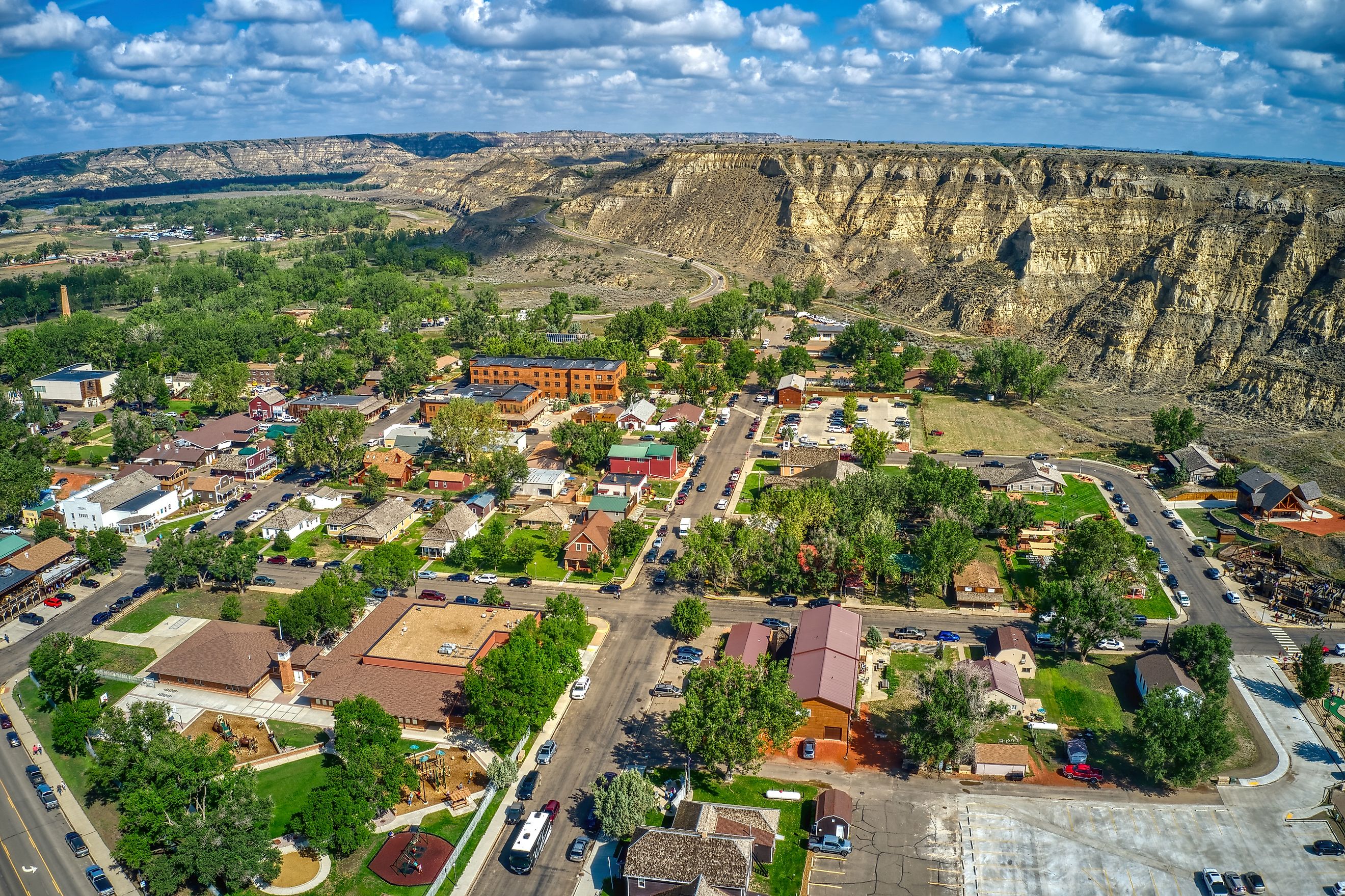 Aerial View of the Tourist Town of Medora, North Dakota.